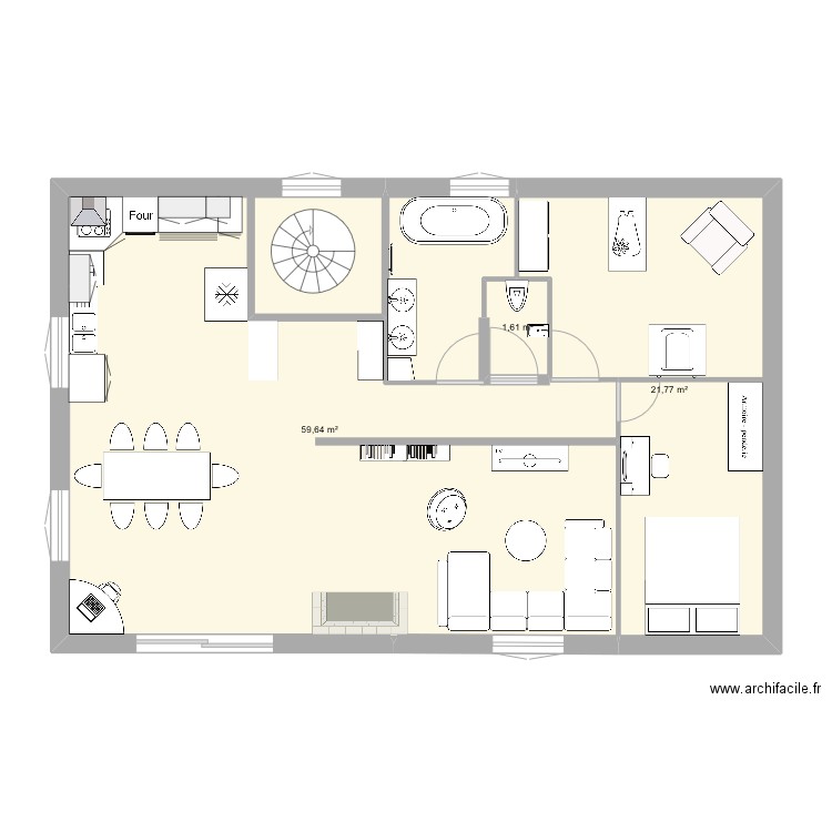 maison aménagée bis. Plan de 3 pièces et 83 m2