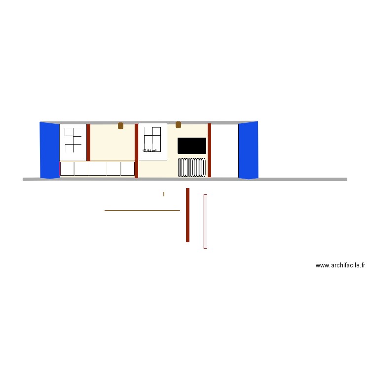old blue room. Plan de 1 pièce et 18 m2