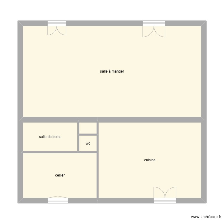 BRUT état initial rdc. Plan de 6 pièces et 72 m2