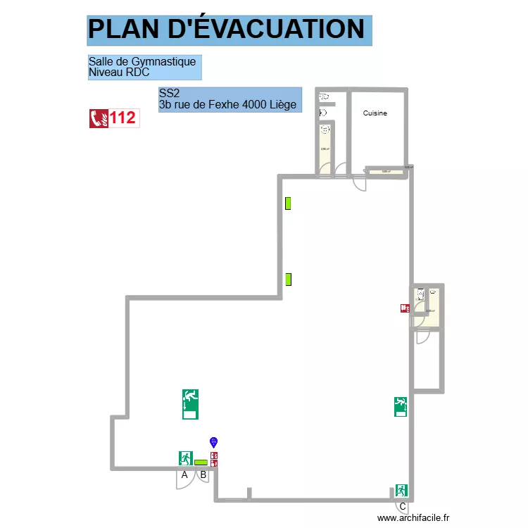 hall cuisine SS2 bis. Plan de 5  et 7 m²