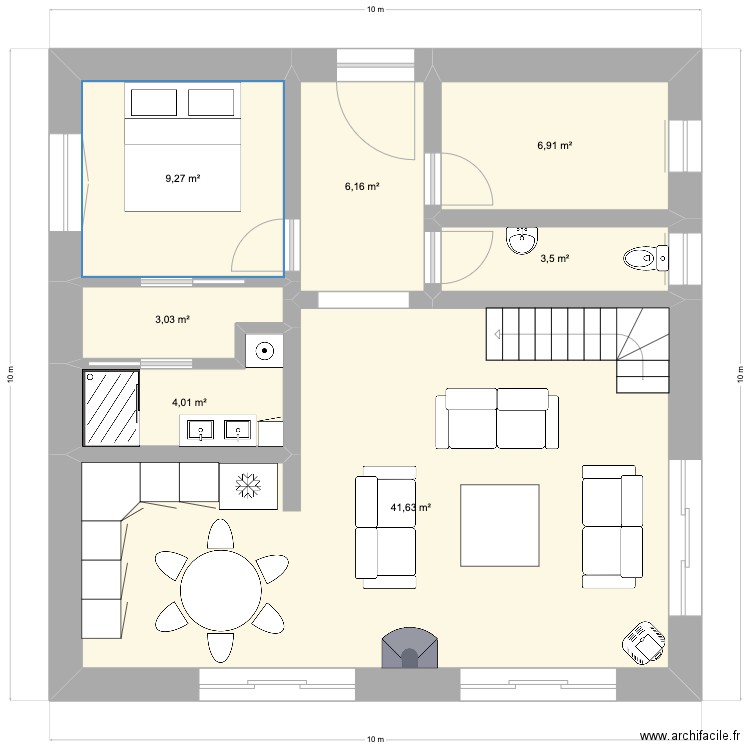 chalet. Plan de 7 pièces et 75 m2