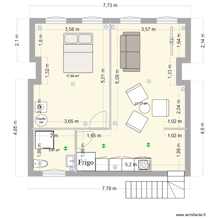 118 dunkerque - appt 7. Plan de 3  et 49 m²