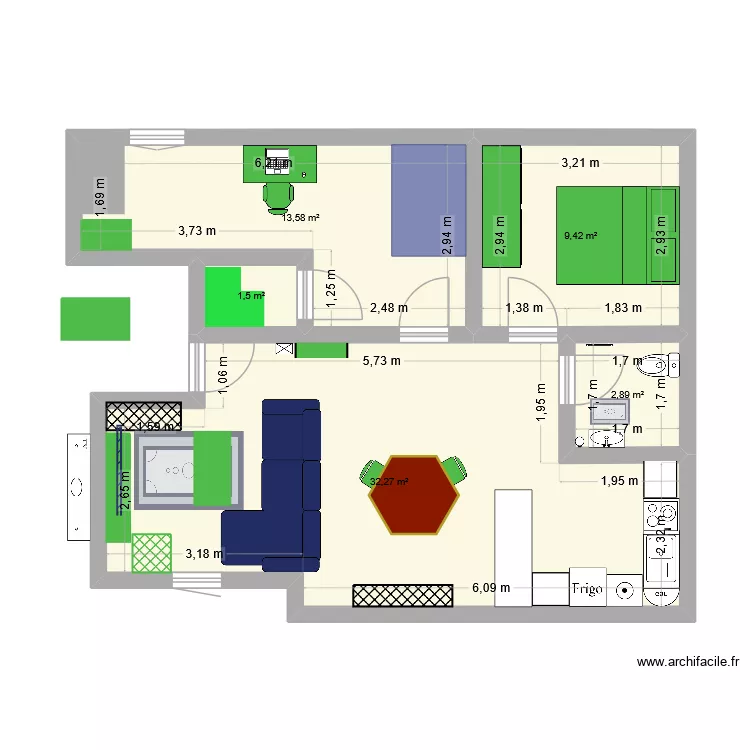 appart.. Plan de 5  et 60 m²