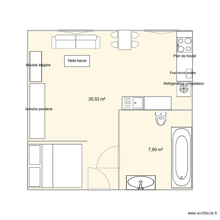 PLAN2. Plan de 2 pièces et 35 m2