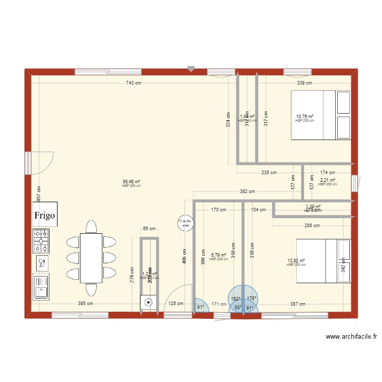 ousin. Plan de 8 pièces et 97 m2