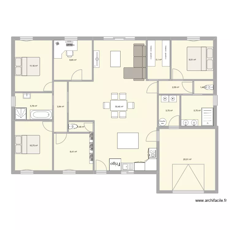 Plan 1. Plan de 15 Pièces et 149 m²