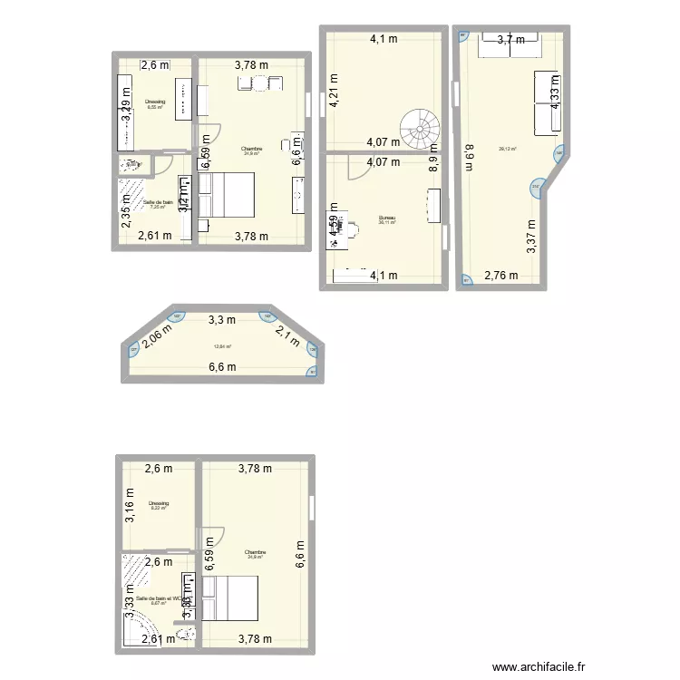 Combles 2. Plan de 10  et 161 m²