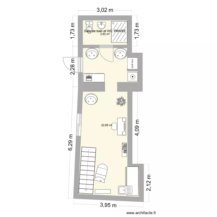 PLAN SALON DE COIFFURE. Plan de 2  et 26 m²