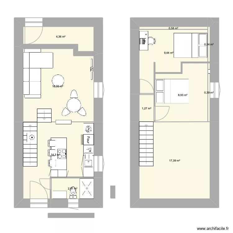 appart 1. Plan de 11  et 76 m²