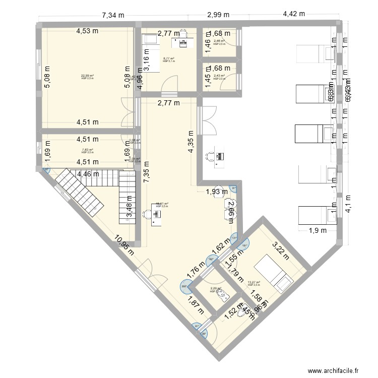 ait baha MEZZANINE 2. Plan de 11 pièces et 106 m2