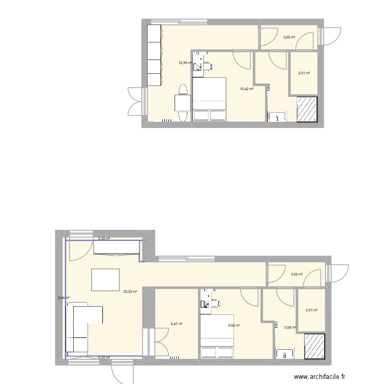 Laiterie. Plan de 13 pièces et 88 m2