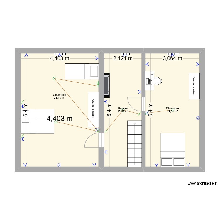 etage maison electricité. Plan de 3 pièces et 61 m2