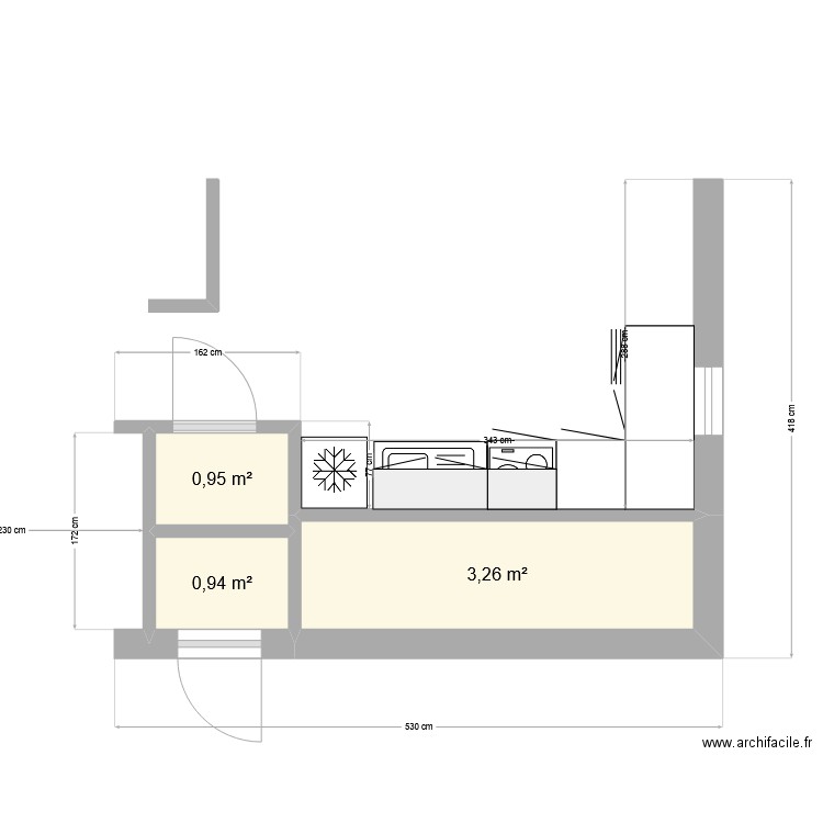 ROSE F2 CUISINE PROJET 2. Plan de 3 pièces et 5 m2