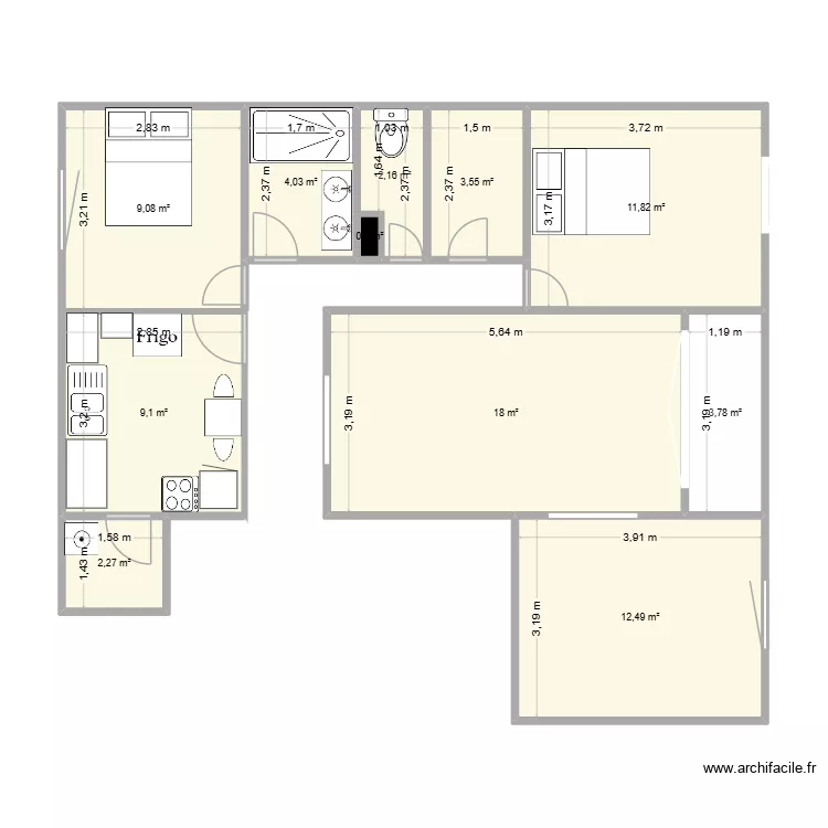 Goethe. Plan de 11  et 76 m²