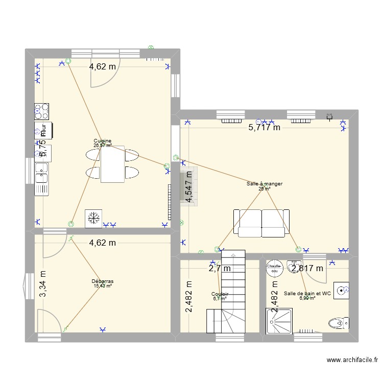 rdc nous electricité. Plan de 5 pièces et 82 m2