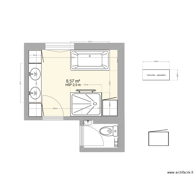 Salle de bain (4). Plan de 1 pièce et 9 m2