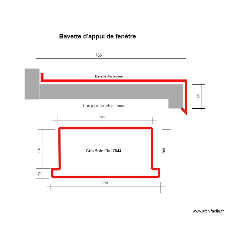 Bavette appui fen&egrave;tre,. Plan de 