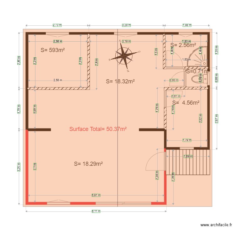 existant   et Projet          chalet 59. Plan de 4 pièces et 51 m2