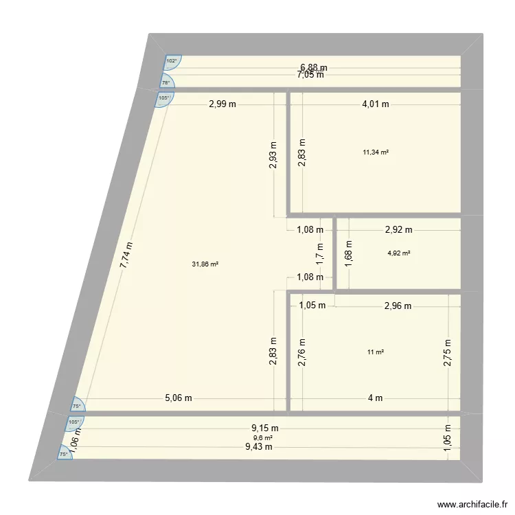 T3 CLOMAT. Plan de 6  et 74 m²