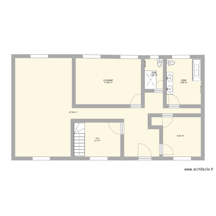 CUISINE OUVERT PLAN KHALID. Plan de 6 pièces et 95 m2