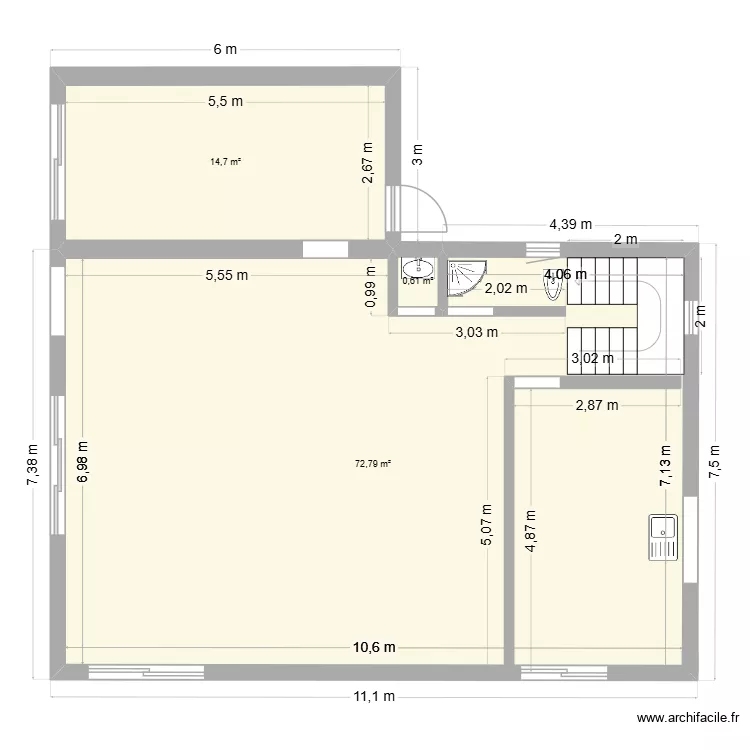 rdc. Plan de 3  et 88 m²