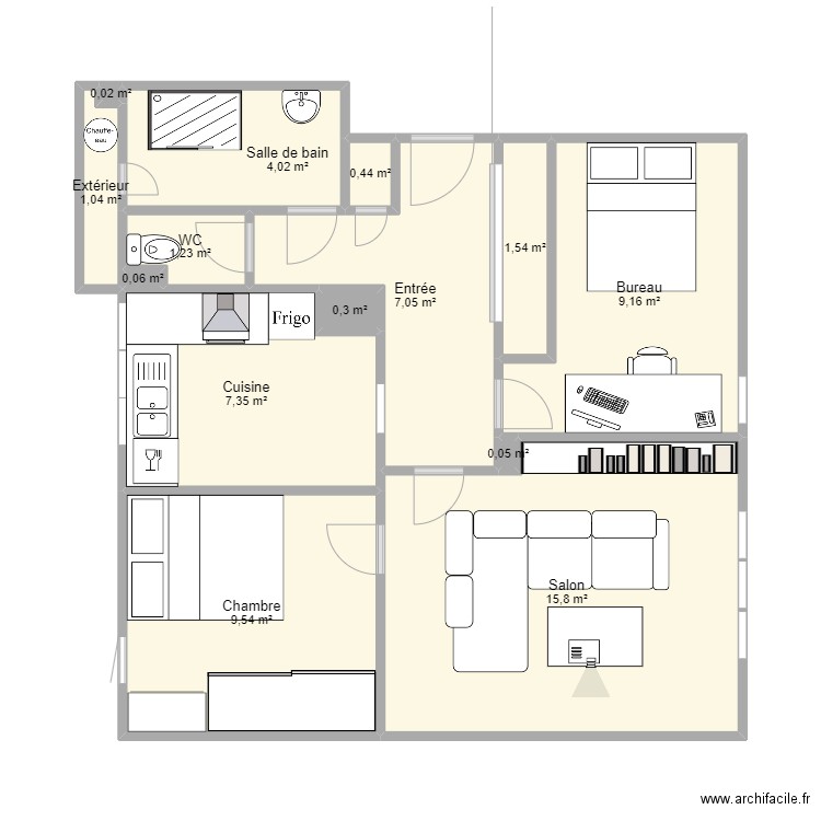 appartstmartinderebis. Plan de 14 pièces et 58 m2