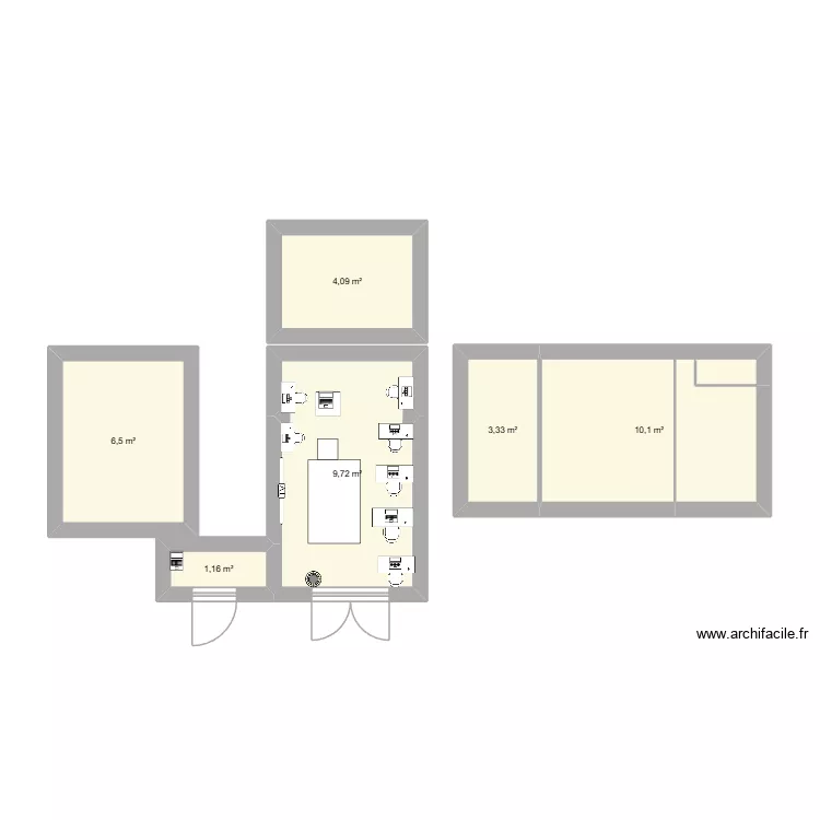 MJ 3. Plan de 6 pièces et 35 m²