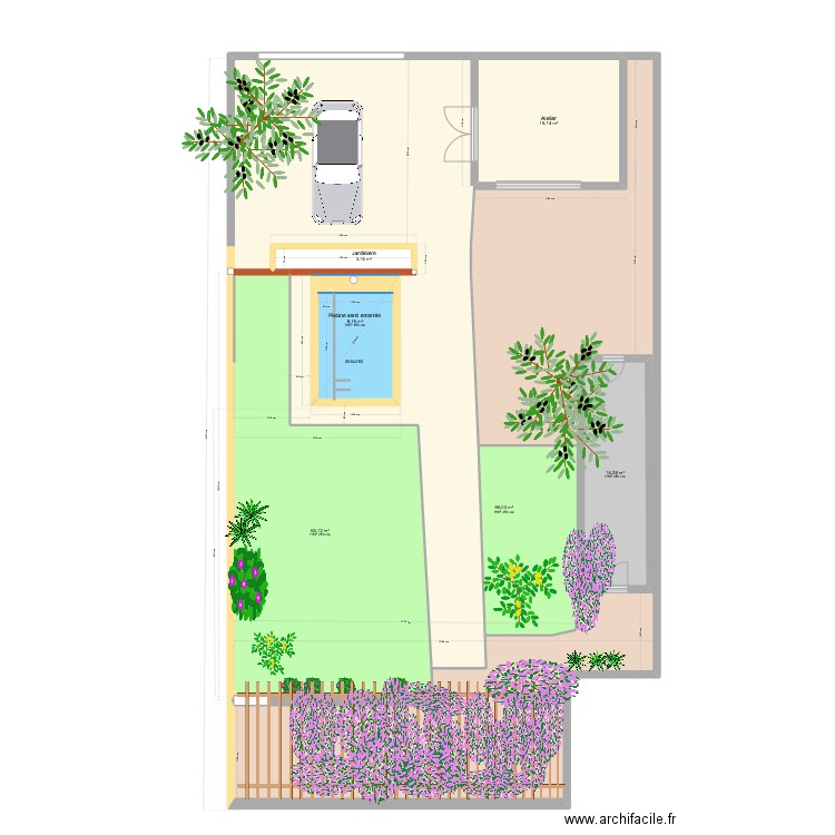 Piscine V8 cotes pour matériaux. Plan de 8 pièces et 321 m2