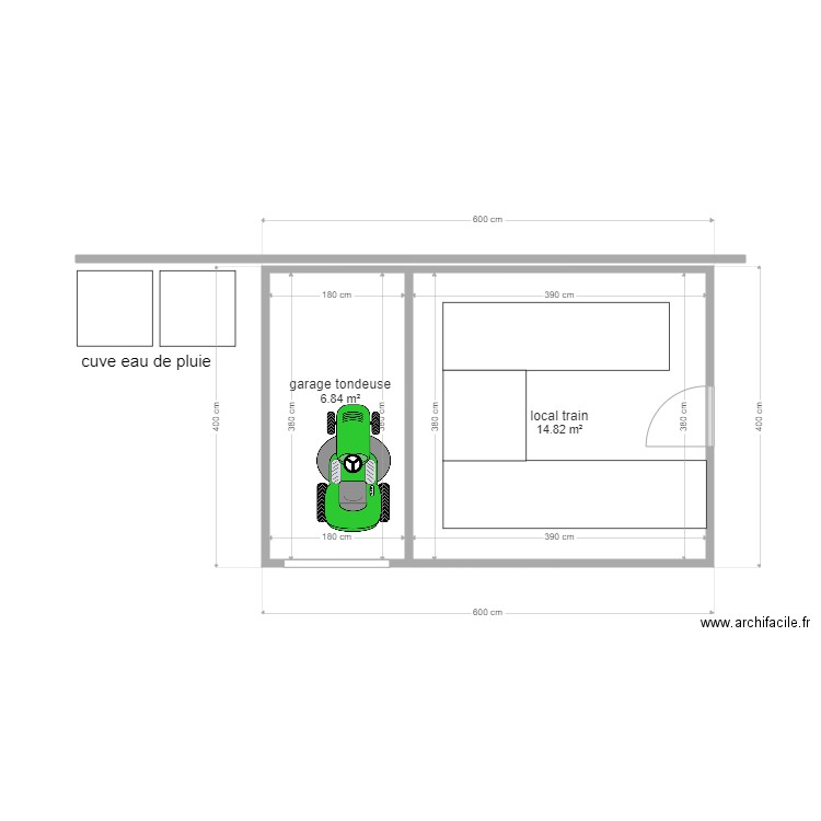 cabane de jardin. Plan de 2 pièces et 22 m2