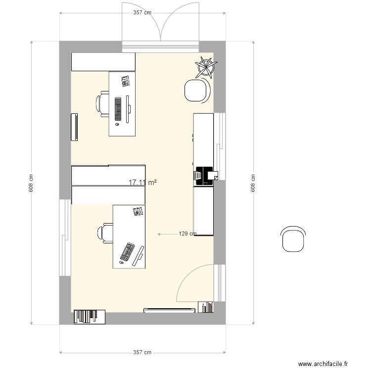 BUREAU fin. Plan de 1 pièce et 17 m2