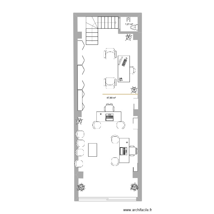 plan rdc bureau. Plan de 2 pièces et 49 m2