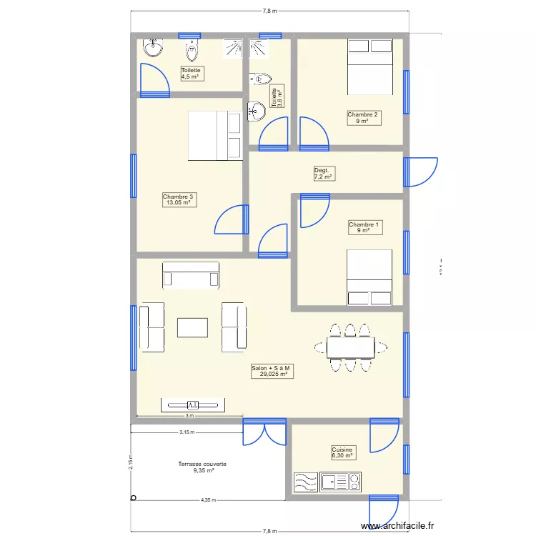 Libellule MV6 - Plan B4 avec meubles. Plan de 8 et 82 m² Libellule MV6 - Plan B4 avec meubles. Plan de 8 et 82 m²