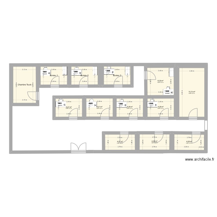 PLAN DE CLOISONNEMENT DAL. Plan de 13 pièces et 66 m2