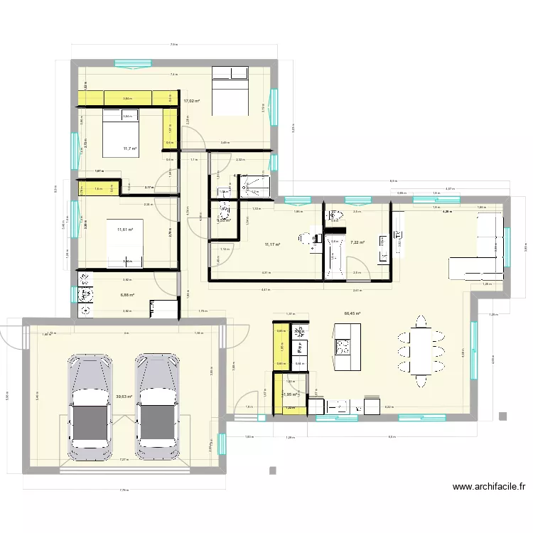 Maison L plain pied 145m2. Plan de Maison L plain pied 145m2. Plan de