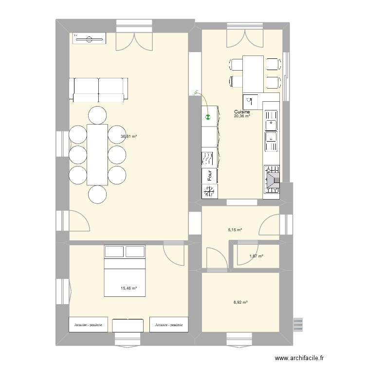 Maison d'Ousse. Plan de 6 pièces et 86 m2