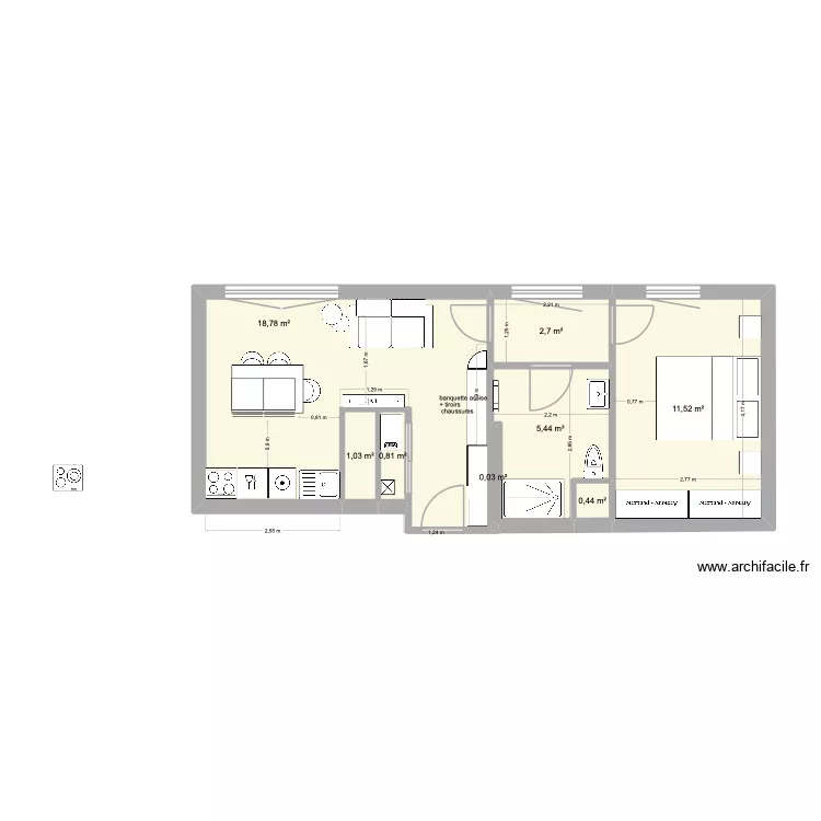 Victor & Laurine. Plan de 8 pièces et 41 m²