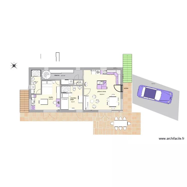 maison 6 x 12 studi nivo 0. Plan de 14  et 141 m²