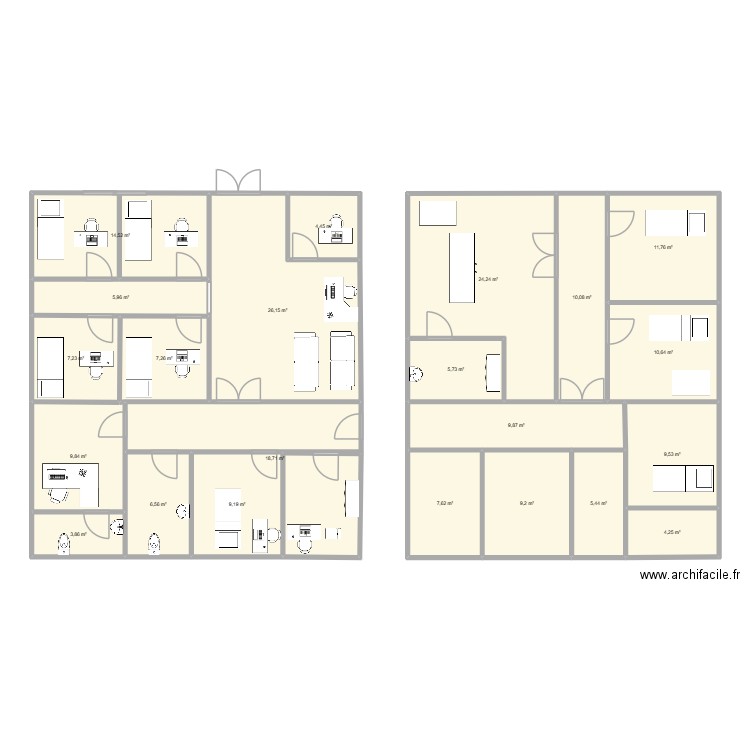 Plan clinique Fenji Care. Plan de 6 pièces et 171 m2