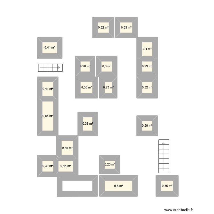 Bureau 2e. Plan de 20 pièces et 8 m2