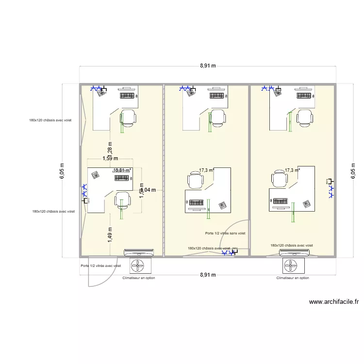 Dock-moulin v3. Plan de 3  et 51 m²