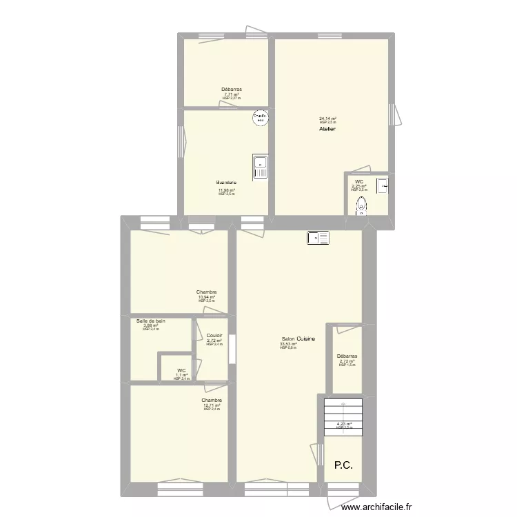 Plan Appart n&deg; 1 _RDC_Pl&acirc;trerie. Plan de 12  et 118 m²