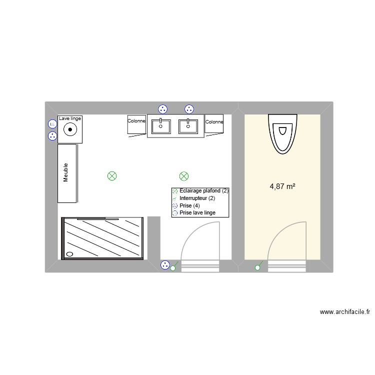 salle de bain. Plan de 1 pièce et 5 m2