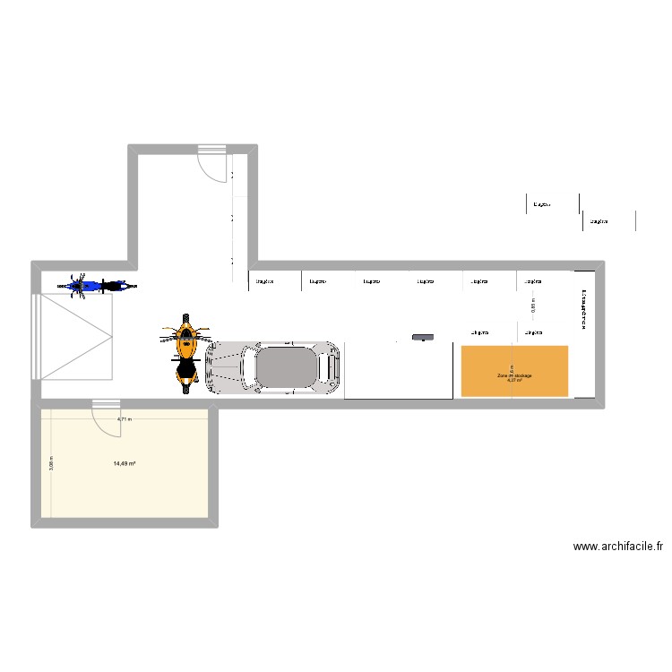 aménagement garage. Plan de 1 pièce et 14 m2
