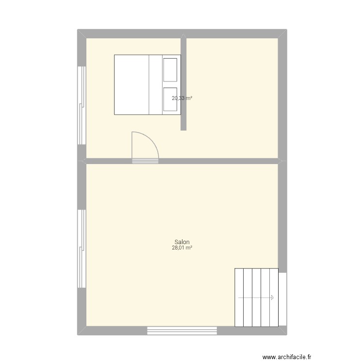 Chambre + salon. Plan de 2 pièces et 48 m2