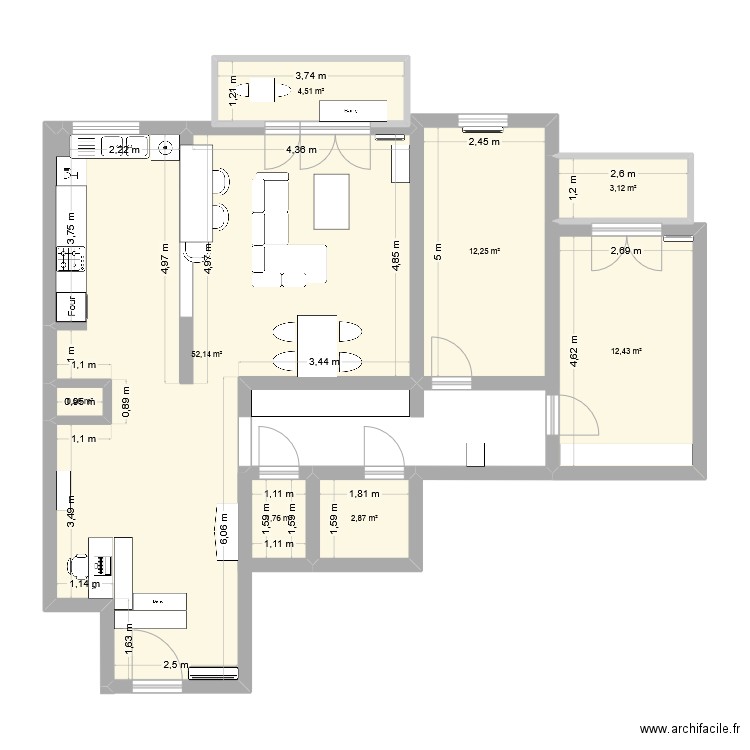 Appartement Cuire Aménagement salon. Plan de 8 pièces et 90 m2