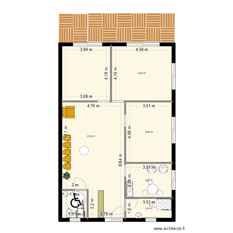 CABINET 2. Plan de 5 pièces et 106 m2