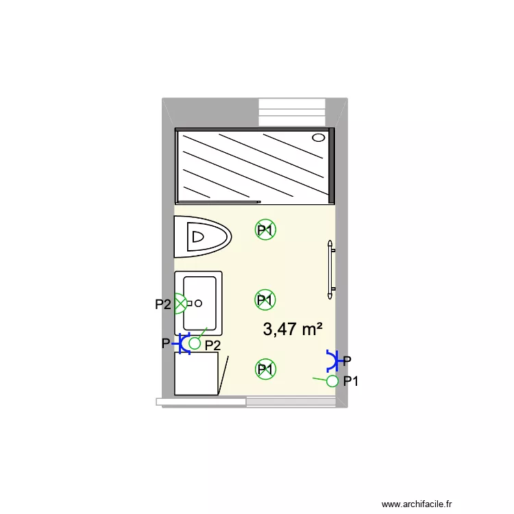 SDB 2. Plan de 1 et 3 m² SDB 2. Plan de 1 et 3 m²