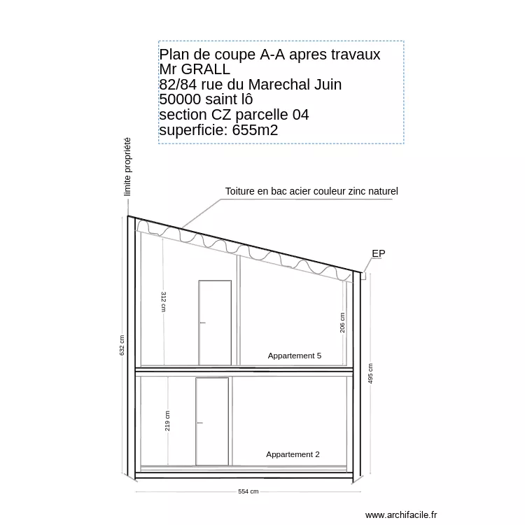 Coupe AA. Plan de 