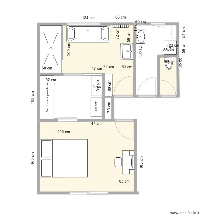 STAUB. Plan de 3 pièces et 22 m2