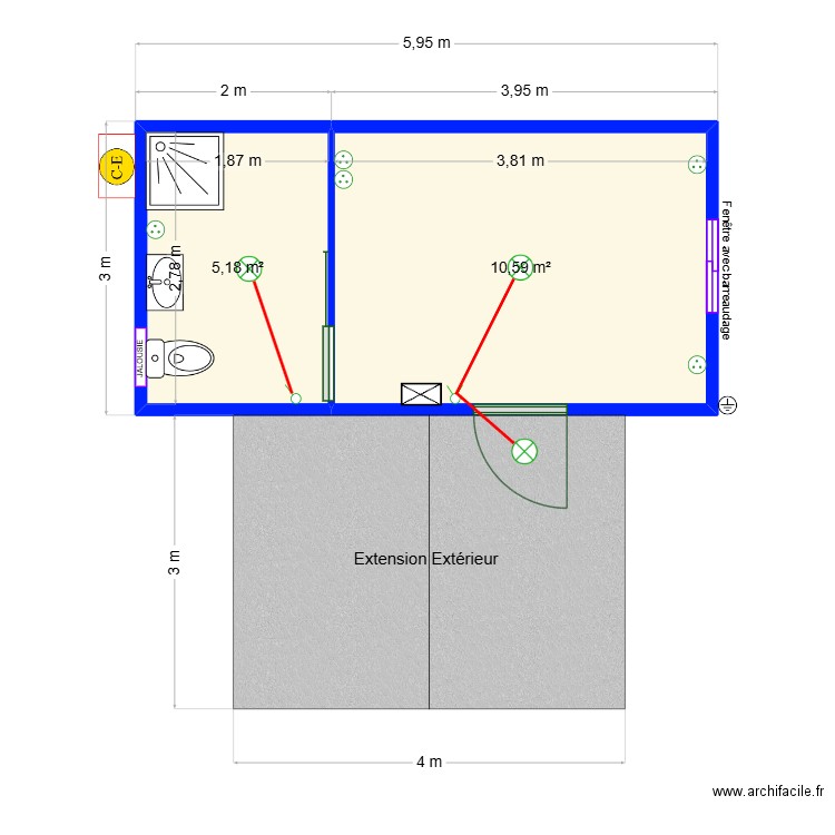 GEISSE Veronique. Plan de 2 pièces et 16 m2